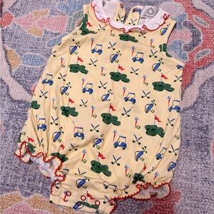 Yellow Golf Print or Masters themed Baby Bubble with Red Trim